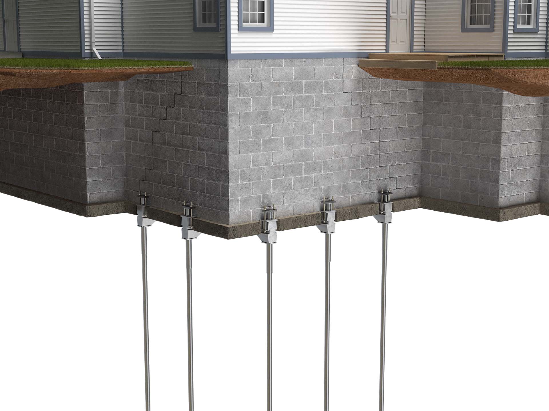 push pier systems in home foundation cross section