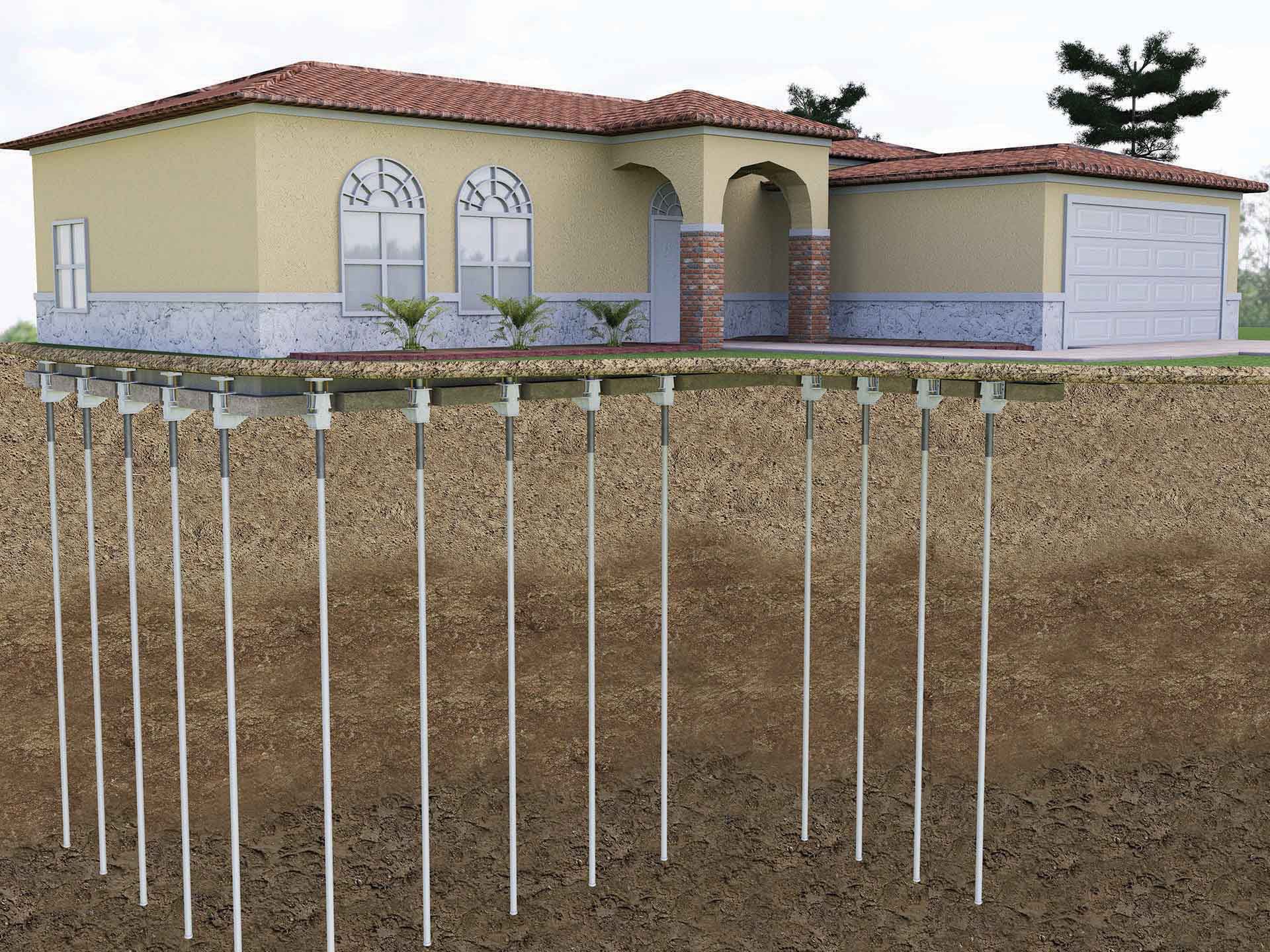 Push Piers System House Stucco