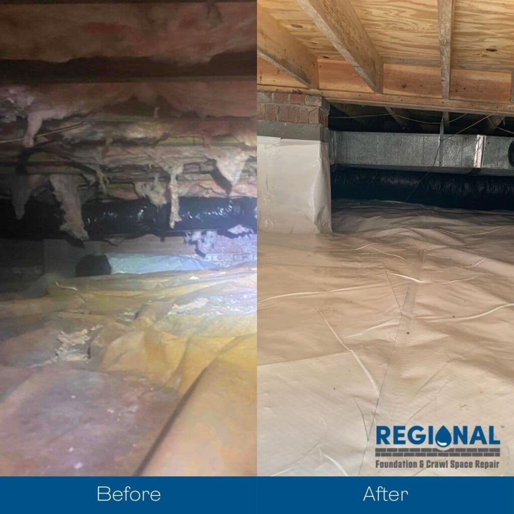 crawl space waterproofing before after